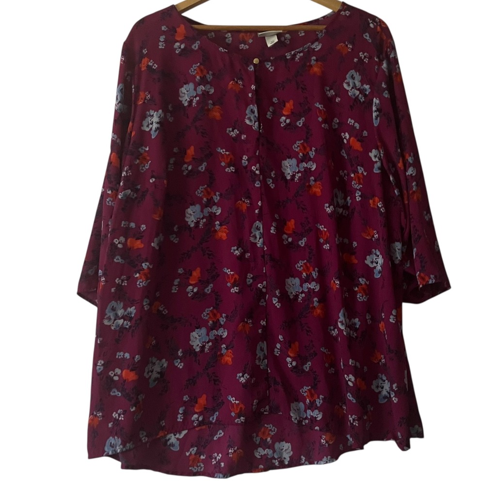 Ava & Viv Women's 2X Floral Print 3/4 Sleeve Round Neck Tunic Top